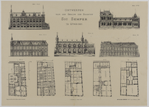 214897 Opstanden en plattegronden van diverse ontwerpen voor de te bouwen Sociëteit Sic Semper (Trans 19) te Utrecht.